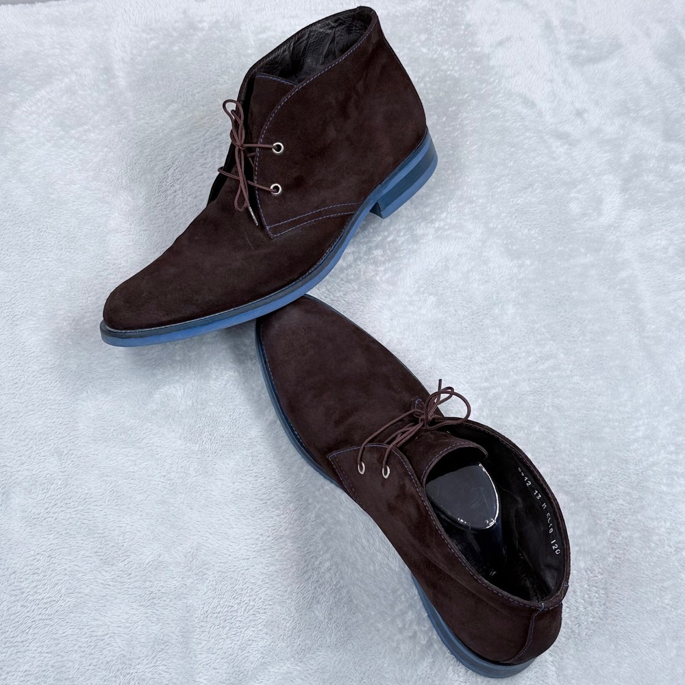 Donald J Pliner ELIO Chukka Boots Mens 13 Brown Suede Blue Sole Made in Italy